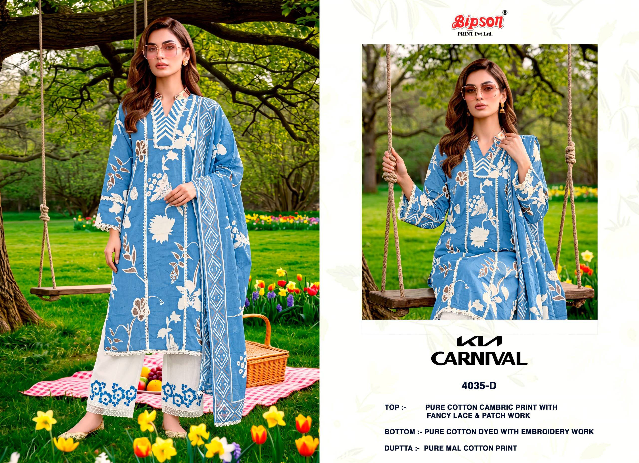 KIA CARNIVAL - 4035 Series By BIPSON PRINTS Stylish Beautiful Colourful Pure Cotton Cambric Dresses At Wholesale Price